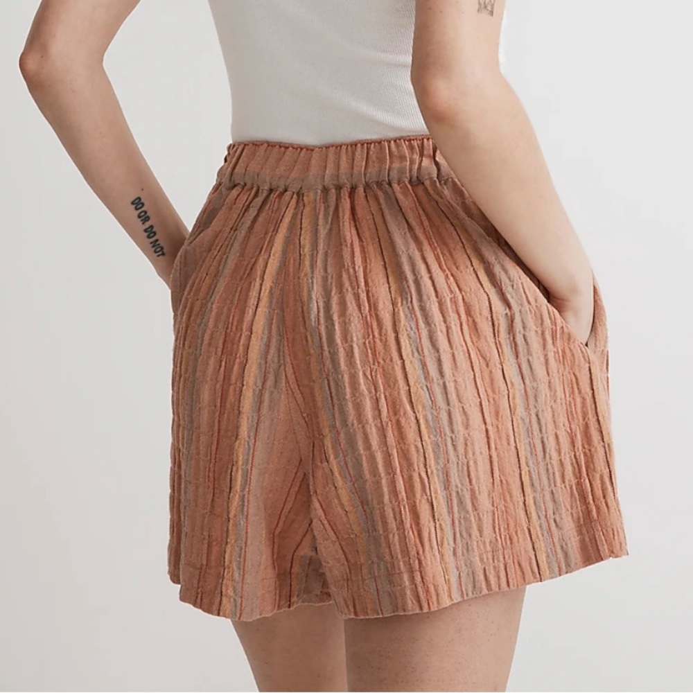 EUC Madewell Clean Pull-On Shorts in Herringbone Stripe Linen Blend - Picture 2 of 6